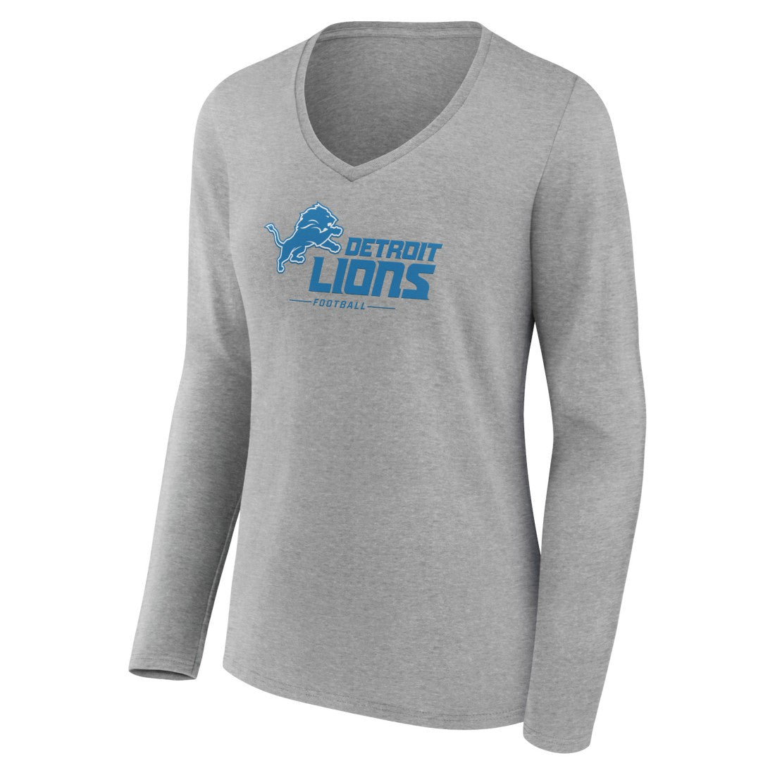 Detroit Lions Women's Logo Team Lockup Long Sleeve V-Neck T-Shirt Heather Gray