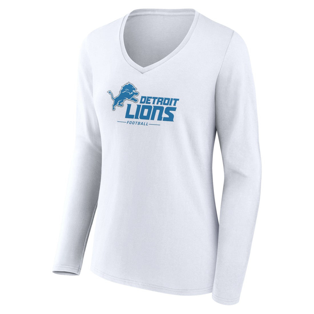 Detroit Lions Women's Logo Team Lockup Long Sleeve V-Neck T-Shirt White