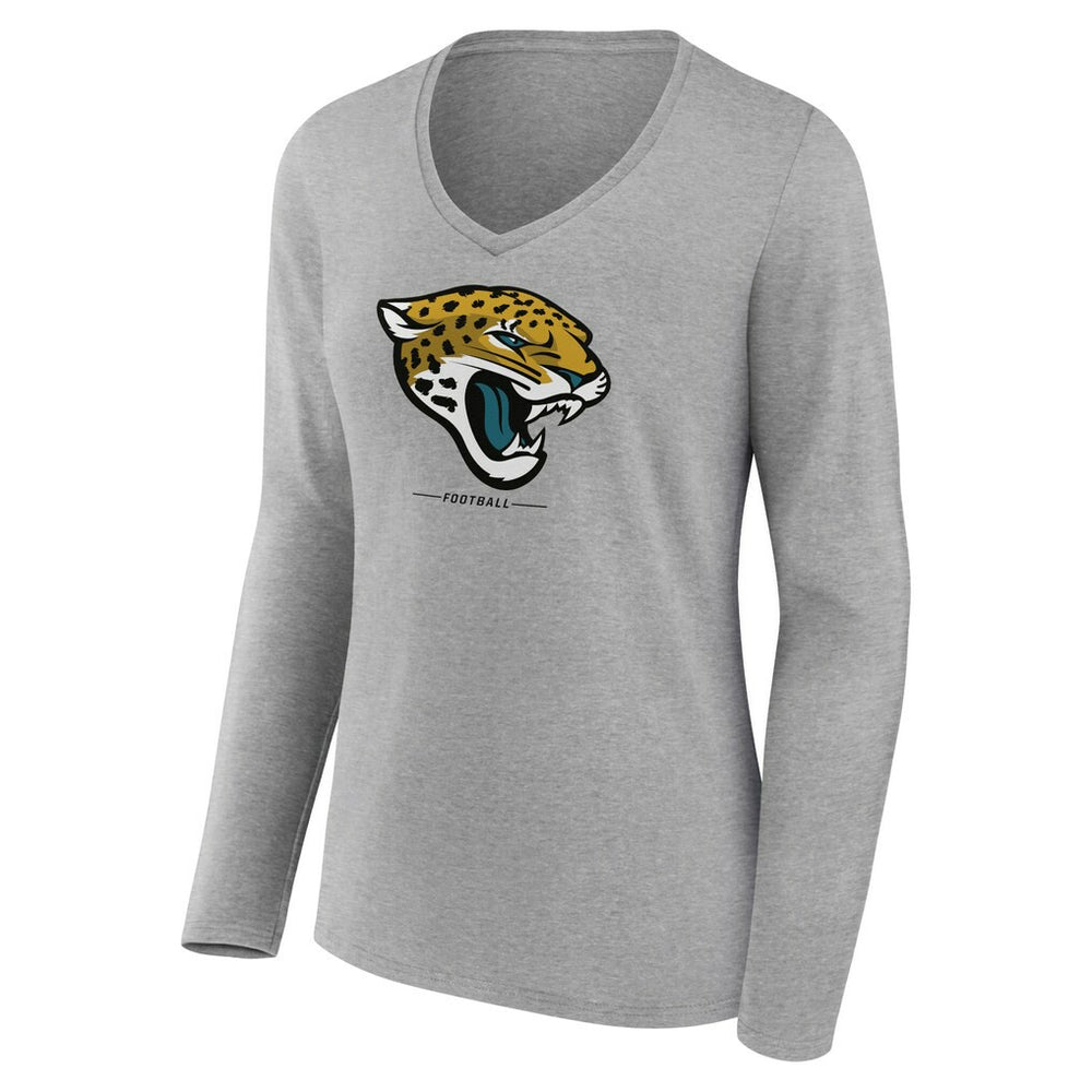 Jacksonville Jaguars Women's Logo Team Lockup Long Sleeve V-Neck T-Shirt Heather Gray