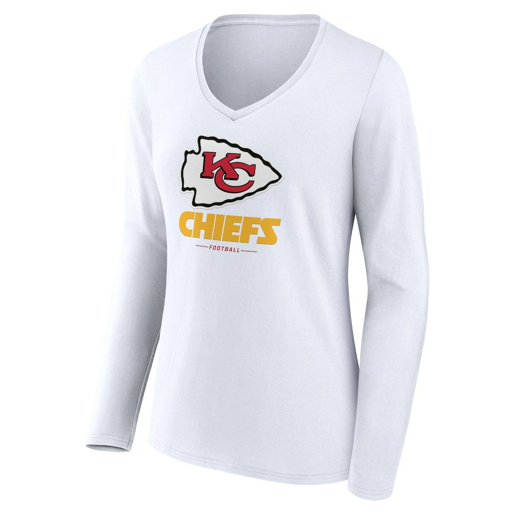 Kansas City Chiefs Women's Logo Team Lockup Long Sleeve V-Neck T-Shirt White
