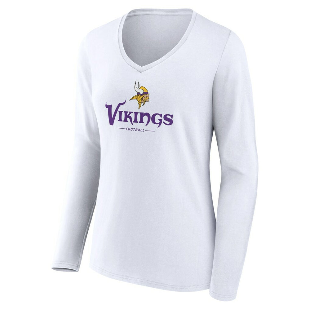 Minnesota Vikings Women's Logo Team Lockup Long Sleeve V-Neck T-Shirt White