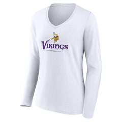 Minnesota Vikings Women's Logo Team Lockup Long Sleeve V-Neck T-Shirt White