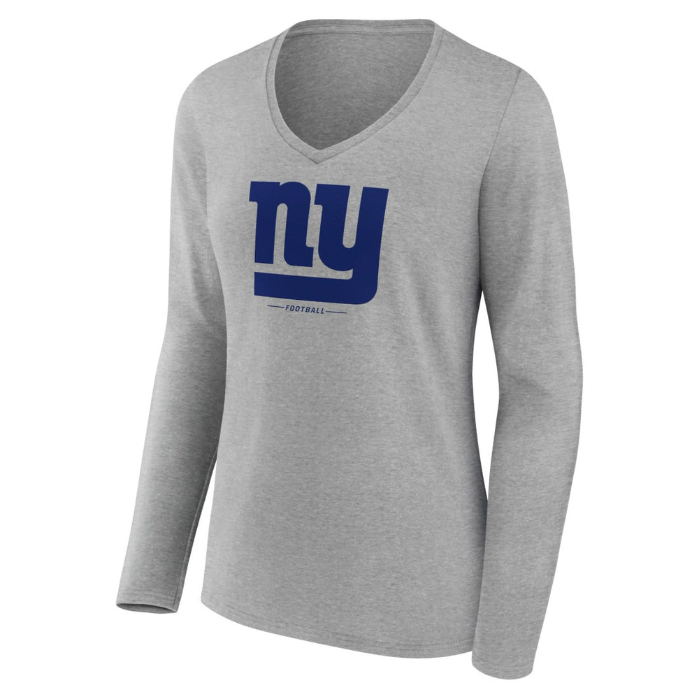 New York Giants Women's Logo Team Lockup Long Sleeve V-Neck T-Shirt Heather Gray