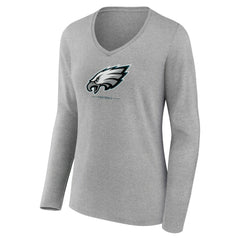 Philadelphia Eagles Women's Logo Team Lockup Long Sleeve V-Neck T-Shirt Heather Gray