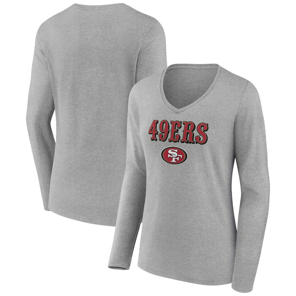 San Francisco 49ers Women's Logo Team Lockup Long Sleeve V-Neck T-Shirt Heather Gray