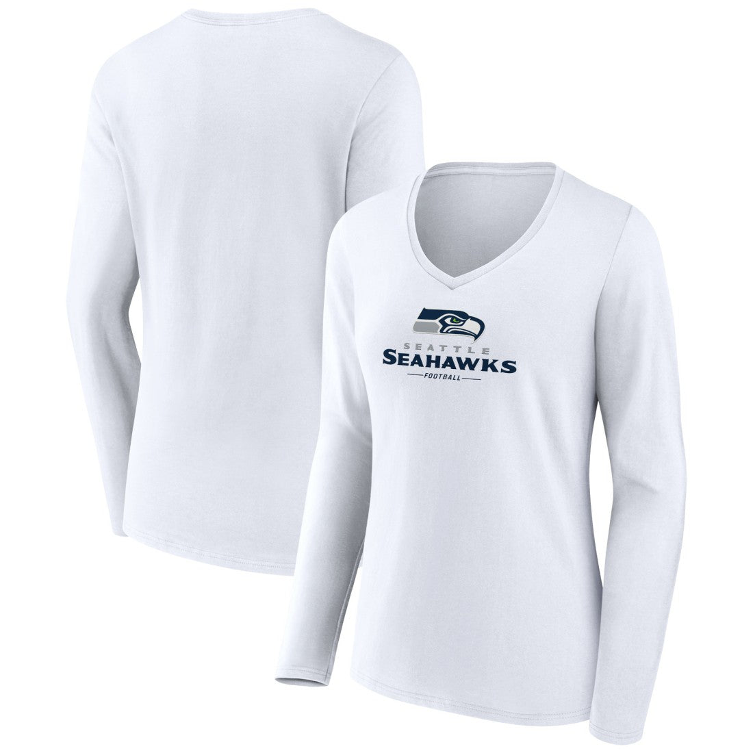 Seattle Seahawks Women's Logo Team Lockup Long Sleeve V-Neck T-Shirt White