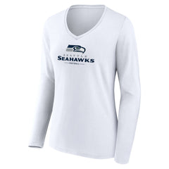 Seattle Seahawks Women's Logo Team Lockup Long Sleeve V-Neck T-Shirt White