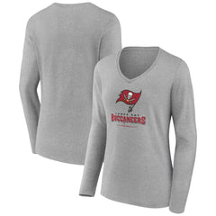 Tampa Bay Buccaneers Women's Logo Team Lockup Long Sleeve V-Neck T-Shirt Heather Gray
