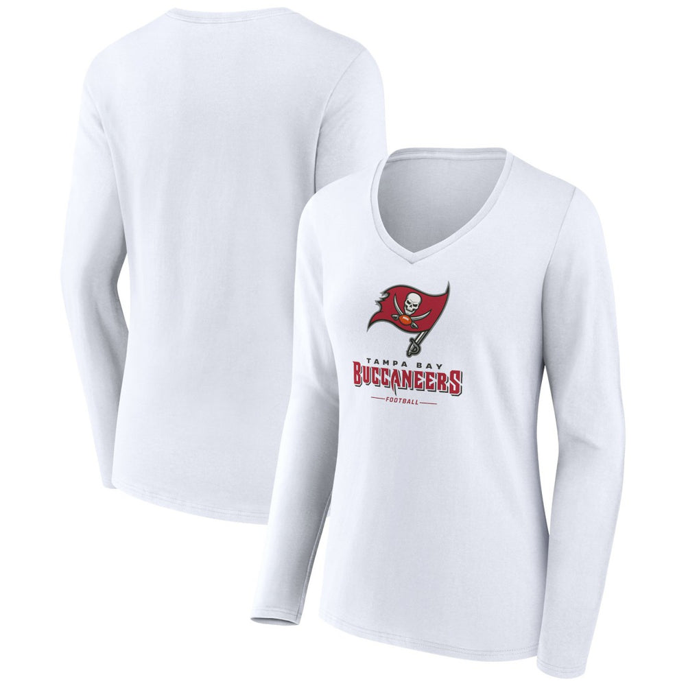 Tampa Bay Buccaneers Women's Logo Team Lockup Long Sleeve V-Neck T-Shirt White