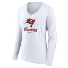 Tampa Bay Buccaneers Women's Logo Team Lockup Long Sleeve V-Neck T-Shirt White