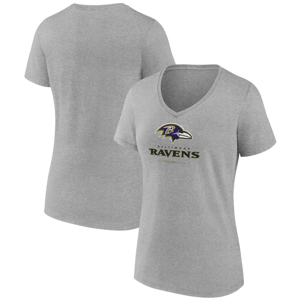 Baltimore Ravens Women's Logo Team Lockup V-Neck T-Shirt Gray