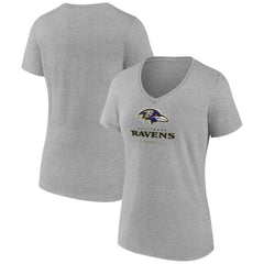 Baltimore Ravens Women's Logo Team Lockup V-Neck T-Shirt Gray