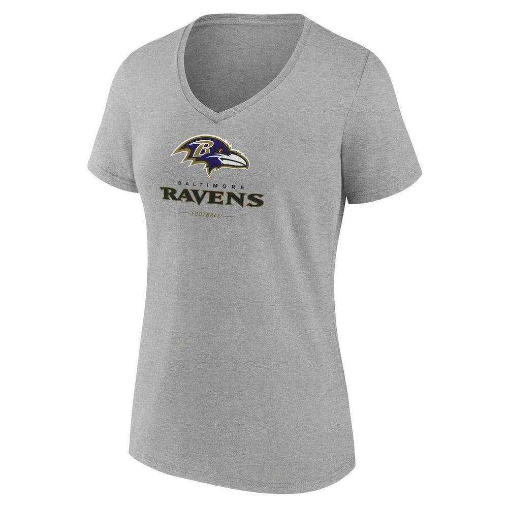 Baltimore Ravens Women's Logo Team Lockup V-Neck T-Shirt Gray