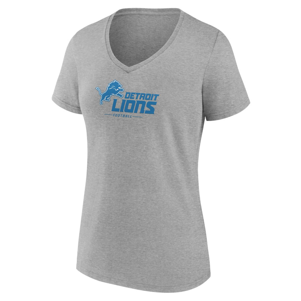 Detroit Lions Women's Logo Team Lockup V-Neck T-Shirt Gray