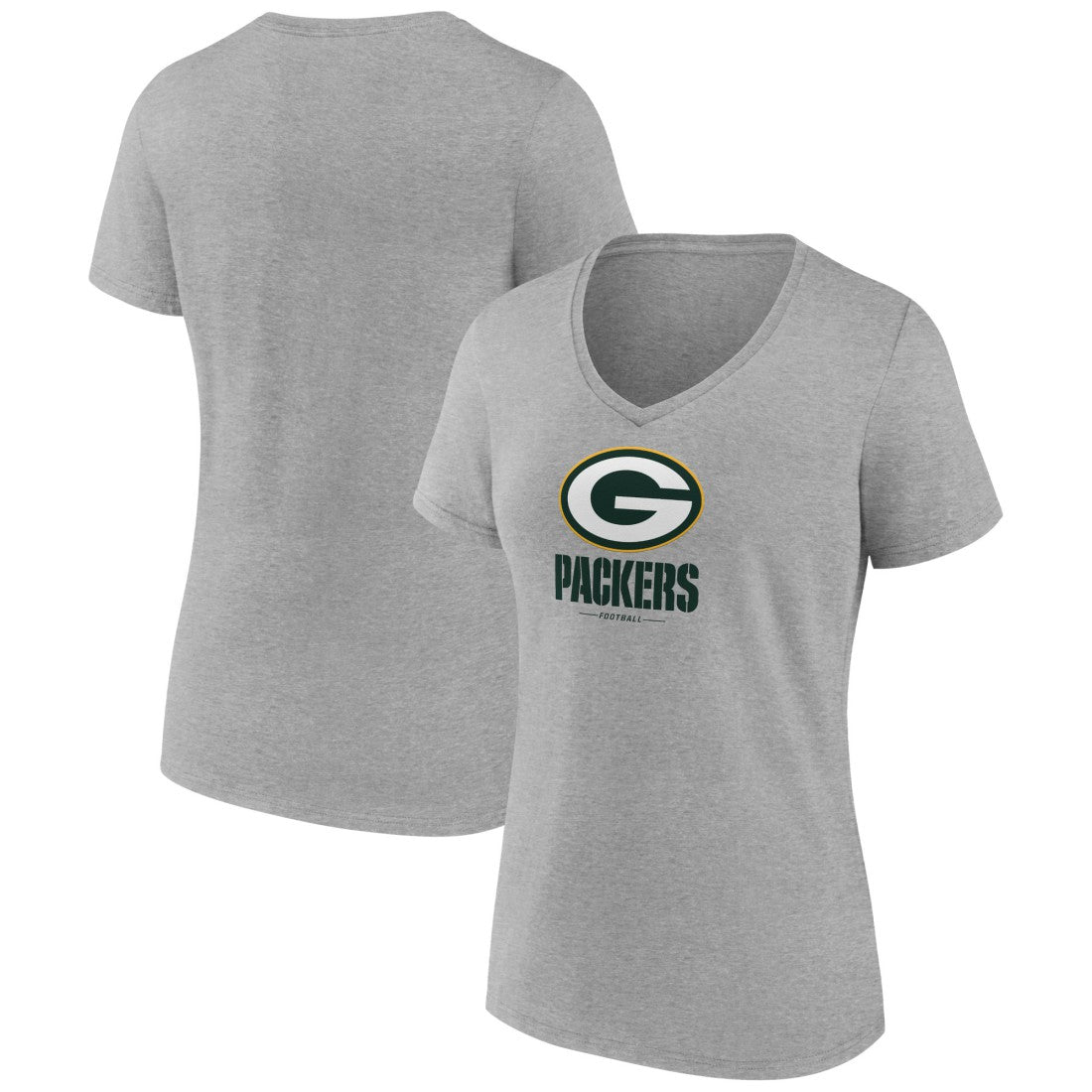 Green Bay Packers Women's Logo Team Lockup V-Neck T-Shirt Gray