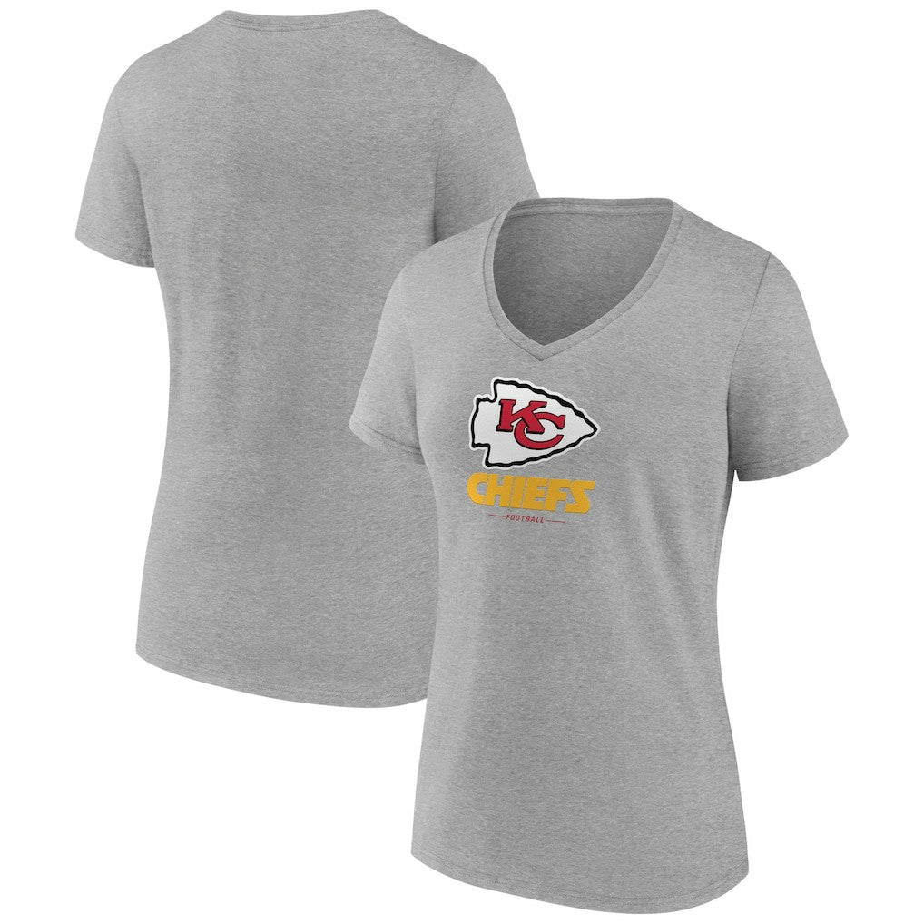 Kansas City Chiefs Women's Logo Team Lockup V-Neck T-Shirt Gray