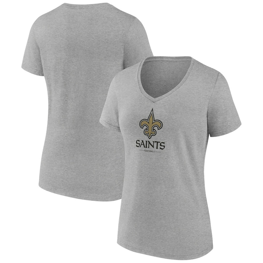 New Orleans Saints Women's Logo Team Lockup V-Neck T-Shirt Gray