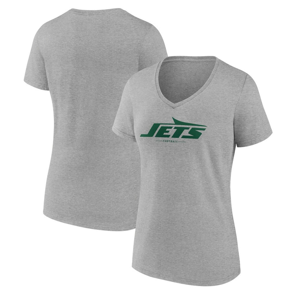 New York Jets Women's Logo Team Lockup V-Neck T-Shirt Gray