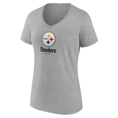 Pittsburgh Steelers Women's Logo Team Lockup V-Neck T-Shirt Gray