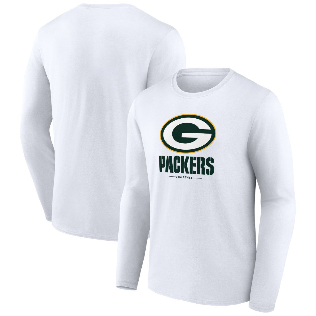 Green Bay Packers Logo Team Lockup Long Sleeve T-Shirt White