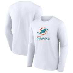 Miami Dolphins Logo Team Lockup Long Sleeve T-Shirt White