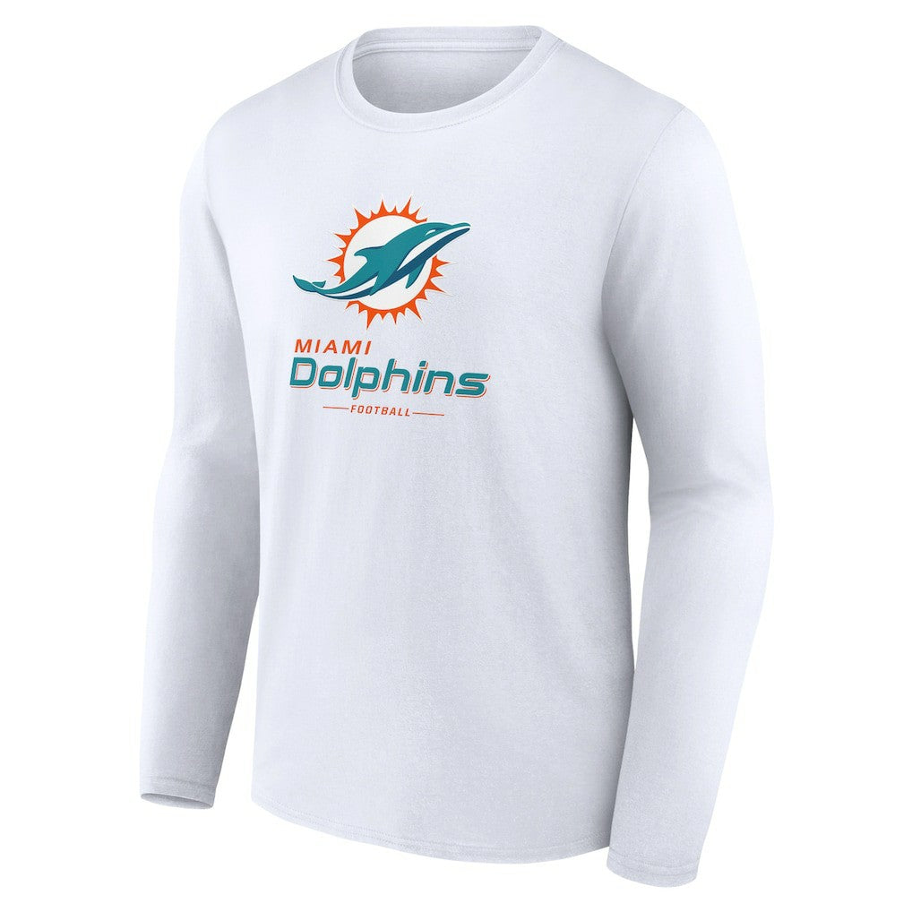Miami Dolphins Logo Team Lockup Long Sleeve T-Shirt White