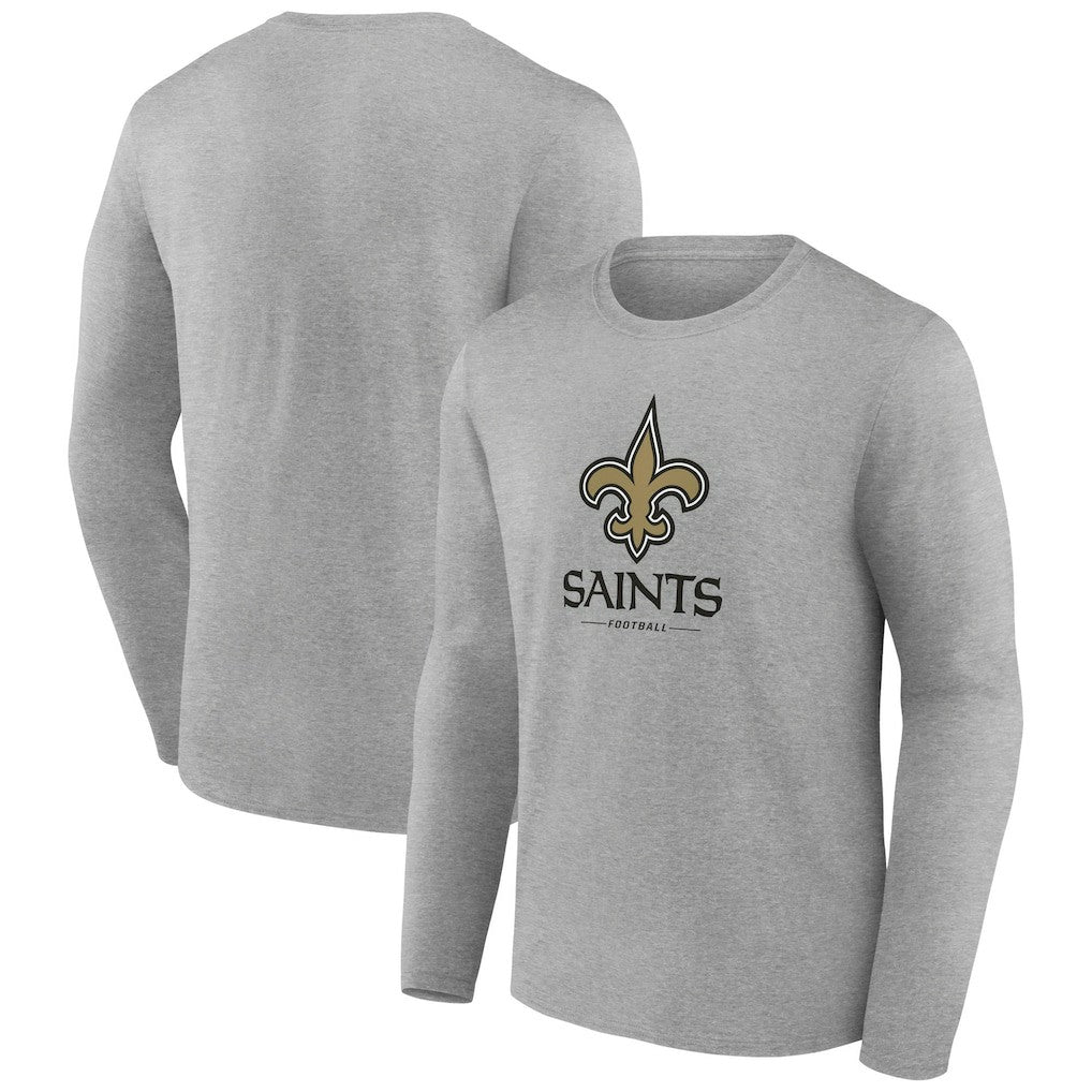 New Orleans Saints Logo Team Lockup Long Sleeve T-Shirt Gray