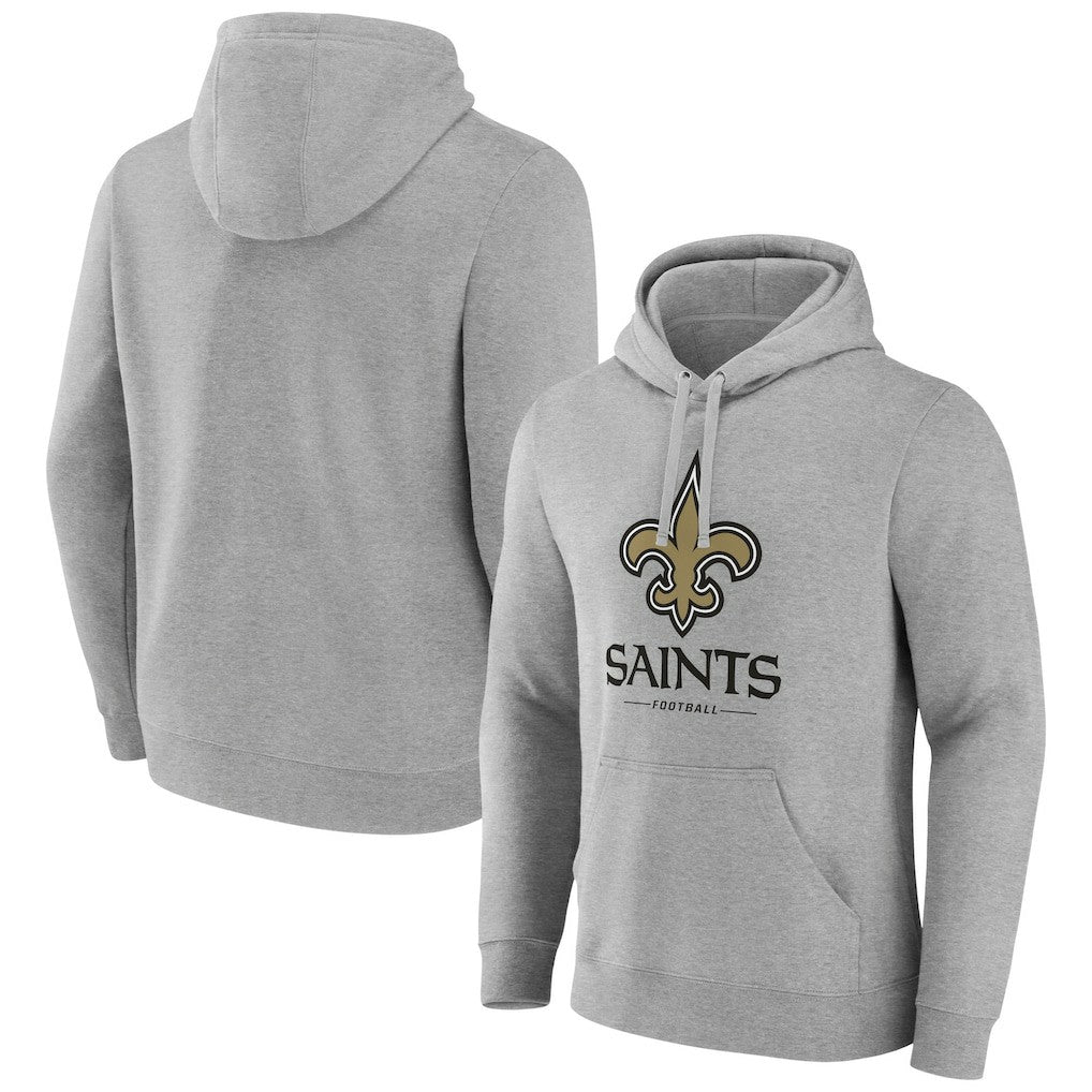 New Orleans Saints Primary Logo Team Lockup Fitted Pullover Hoodie Gray