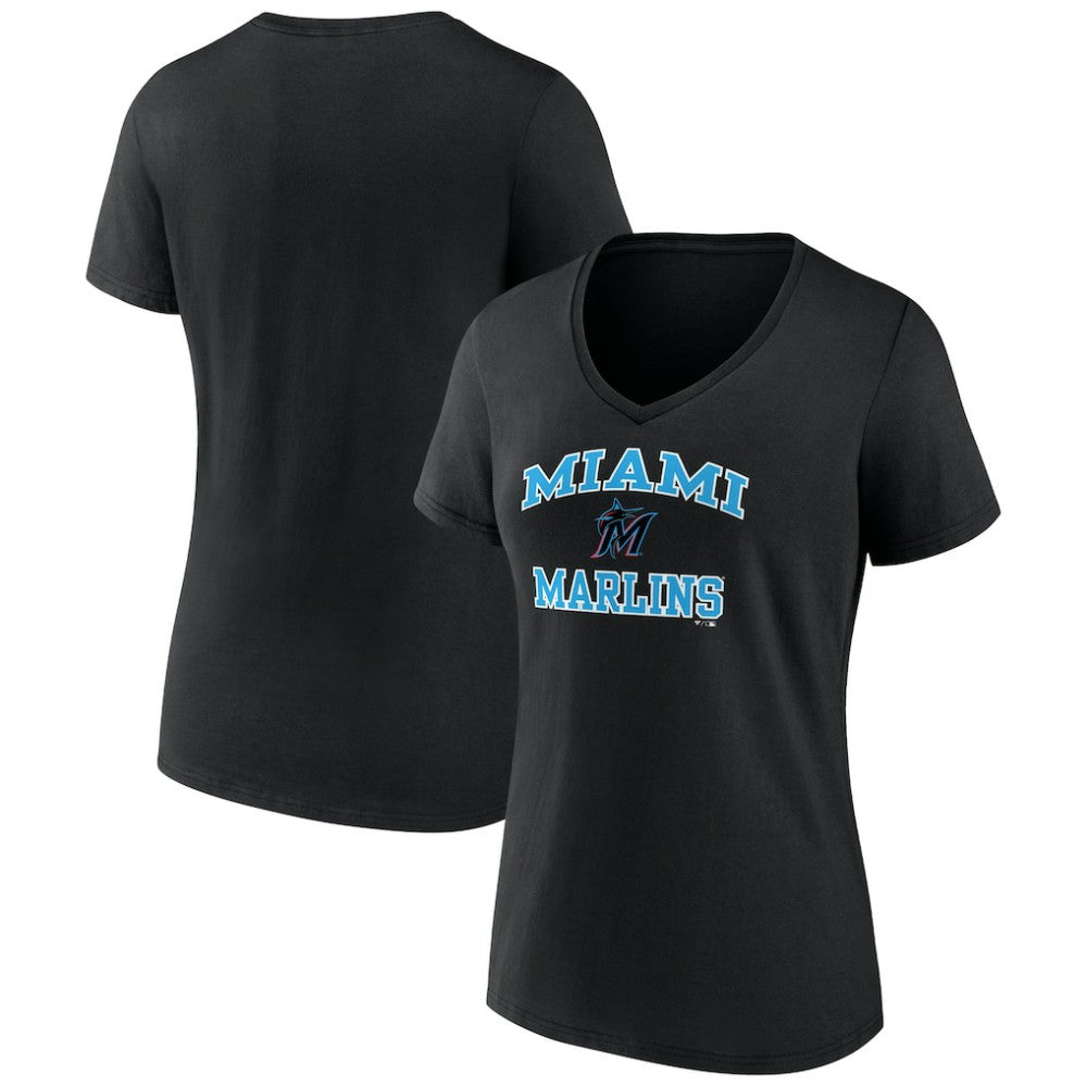 Miami Marlins Women's Heart and Soul V-Neck T-Shirt - Black - MLB Lifestyle