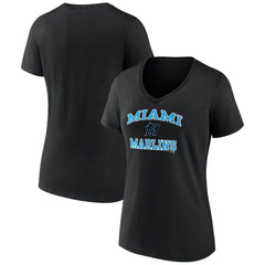 Miami Marlins Women's Heart and Soul V-Neck T-Shirt - Black - MLB Lifestyle