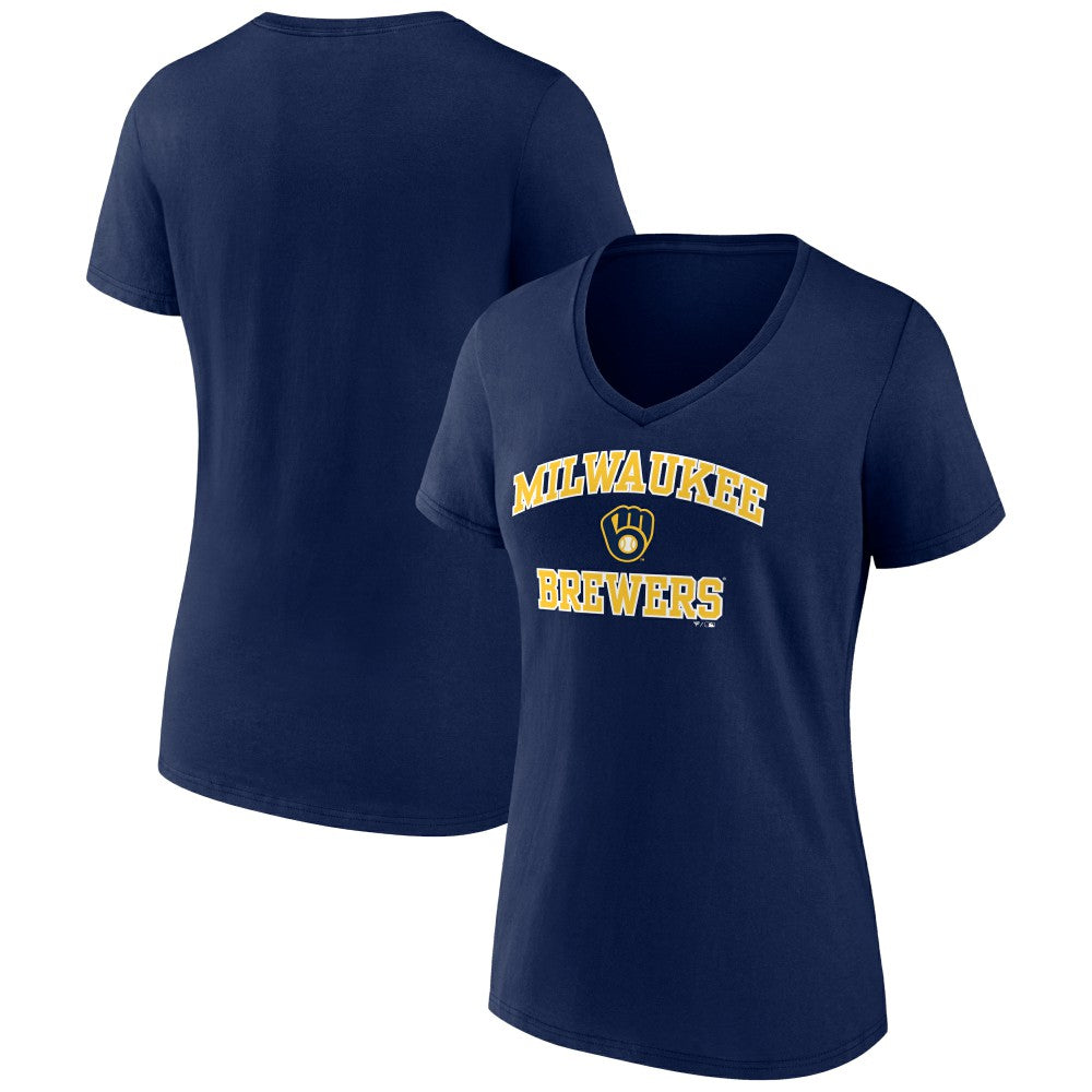 Milwaukee Brewers Women's Heart and Soul V-Neck T-Shirt - Navy - MLB Discount