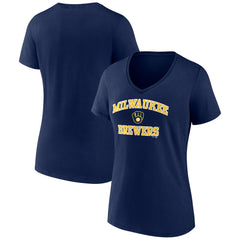 Milwaukee Brewers Women's Heart and Soul V-Neck T-Shirt - Navy - MLB Discount