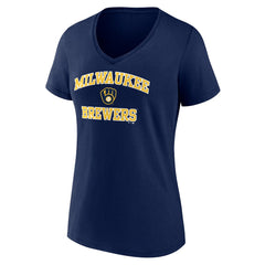 Milwaukee Brewers Women's Heart and Soul V-Neck T-Shirt - Navy - MLB Discount