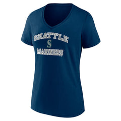 Seattle Mariners Women's Heart and Soul V-Neck T-Shirt - Navy - MLB on Sale