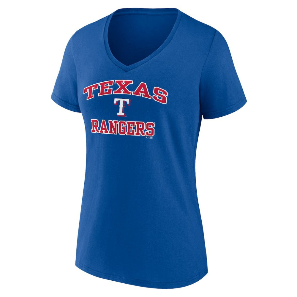 Texas Rangers Women's Heart and Soul V-Neck T-Shirt - Royal - MLB on Sale