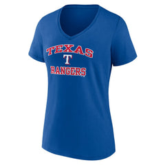 Texas Rangers Women's Heart and Soul V-Neck T-Shirt - Royal - MLB on Sale
