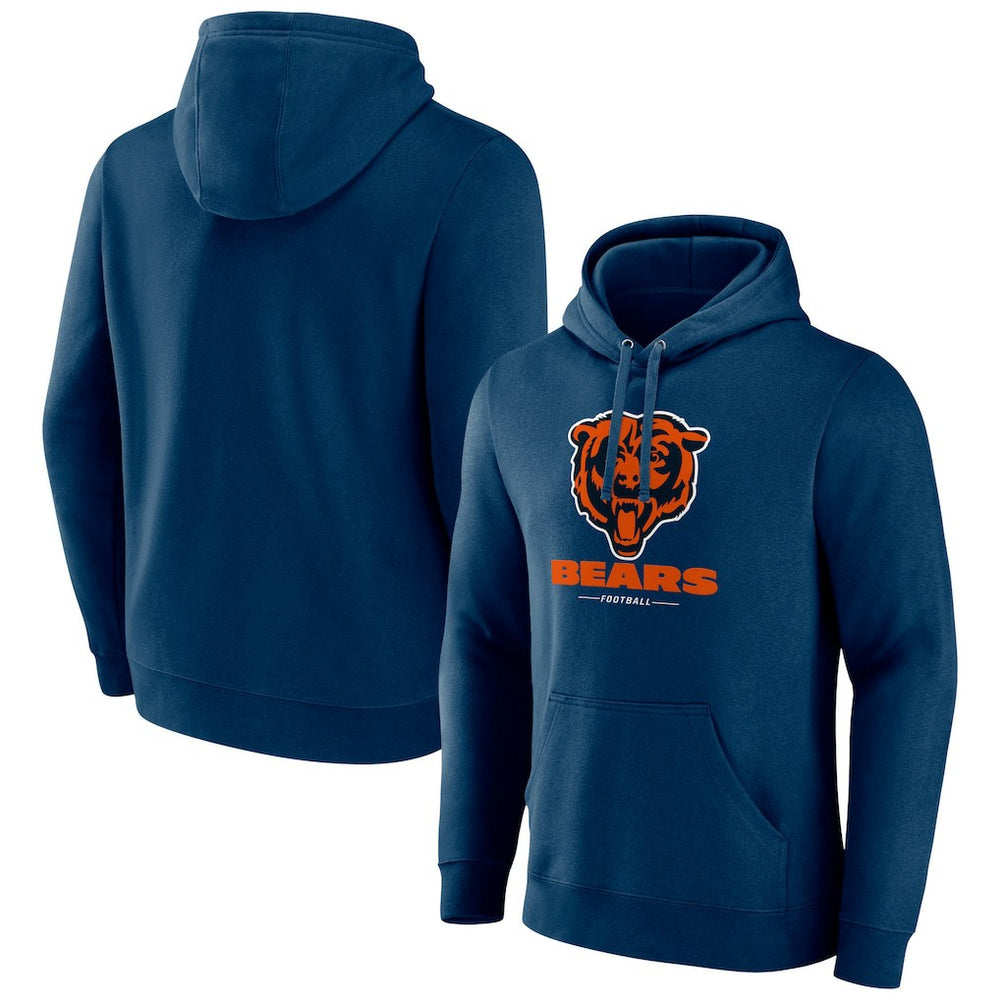 Chicago Bears Logo Team Lockup Fitted Pullover Hoodie Navy