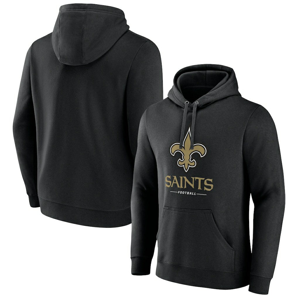 New Orleans Saints Logo Team Lockup Fitted Pullover Hoodie Black