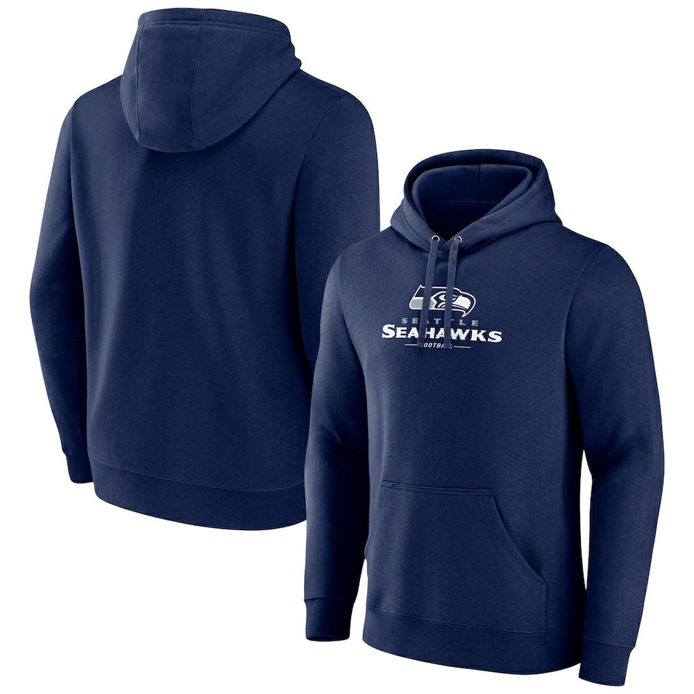 Seattle Seahawks Logo Team Lockup Fitted Pullover Hoodie Navy