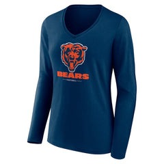 Chicago Bears Women's Logo Team Lockup Long Sleeve V-Neck T-Shirt Navy