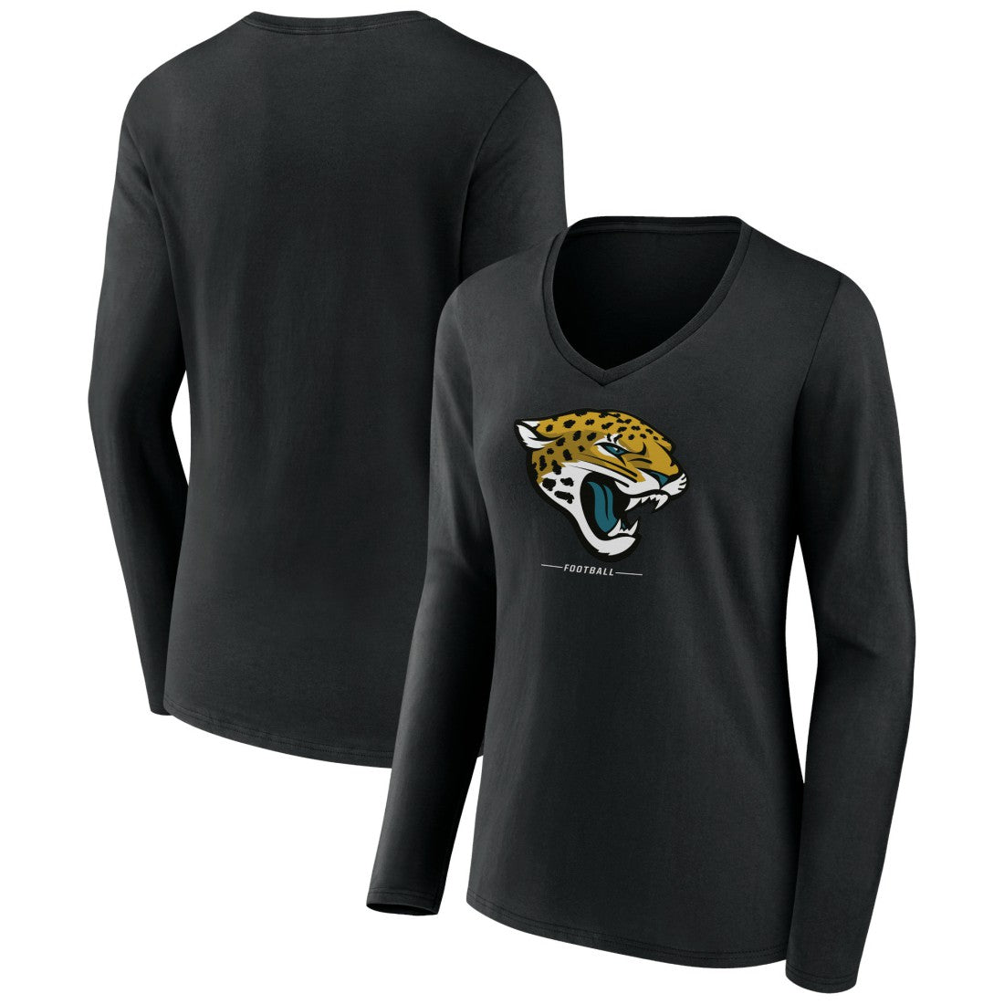 Jacksonville Jaguars Women's Logo Team Lockup Long Sleeve V-Neck T-Shirt Black