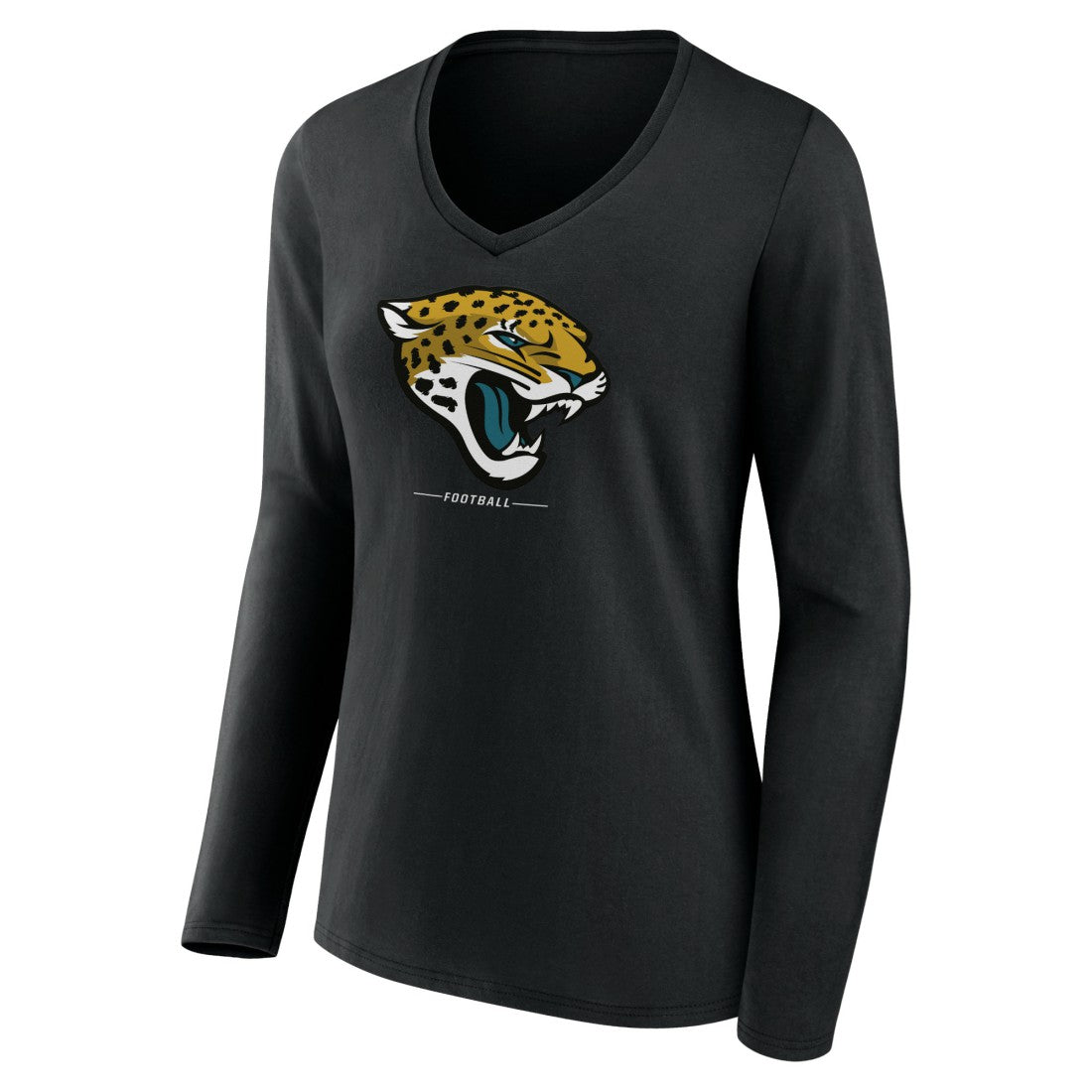 Jacksonville Jaguars Women's Logo Team Lockup Long Sleeve V-Neck T-Shirt Black