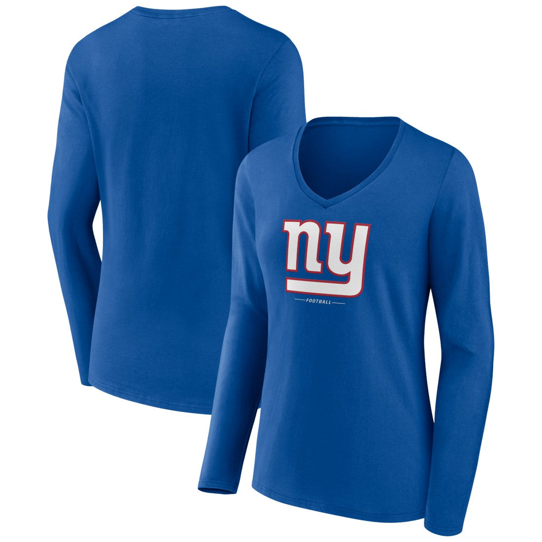 New York Giants Women's Logo Team Lockup Long Sleeve V-Neck T-Shirt Royal