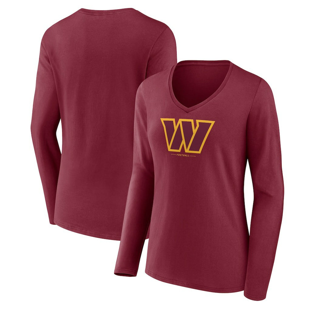 Washington Commanders Women's Logo Team Lockup Long Sleeve V-Neck T-Shirt Burgundy