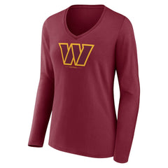 Washington Commanders Women's Logo Team Lockup Long Sleeve V-Neck T-Shirt Burgundy