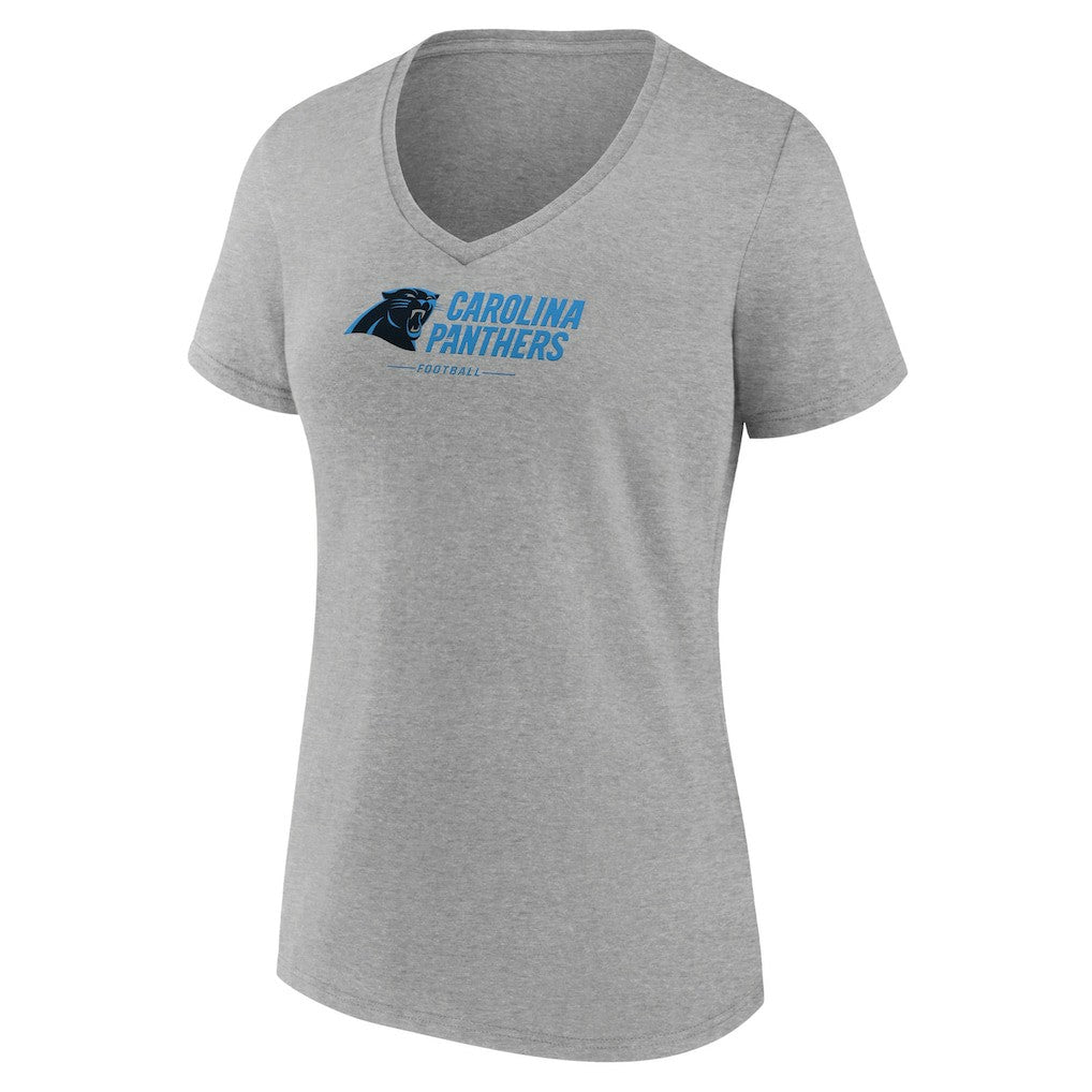 Carolina Panthers Women's Logo Team Lockup V-Neck T-Shirt Gray