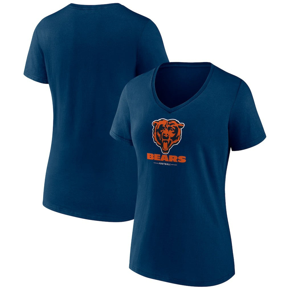 Chicago Bears Women's Logo Team Lockup V-Neck T-Shirt Navy
