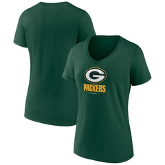 Green Bay Packers Women's Logo Team Lockup V-Neck T-Shirt Green