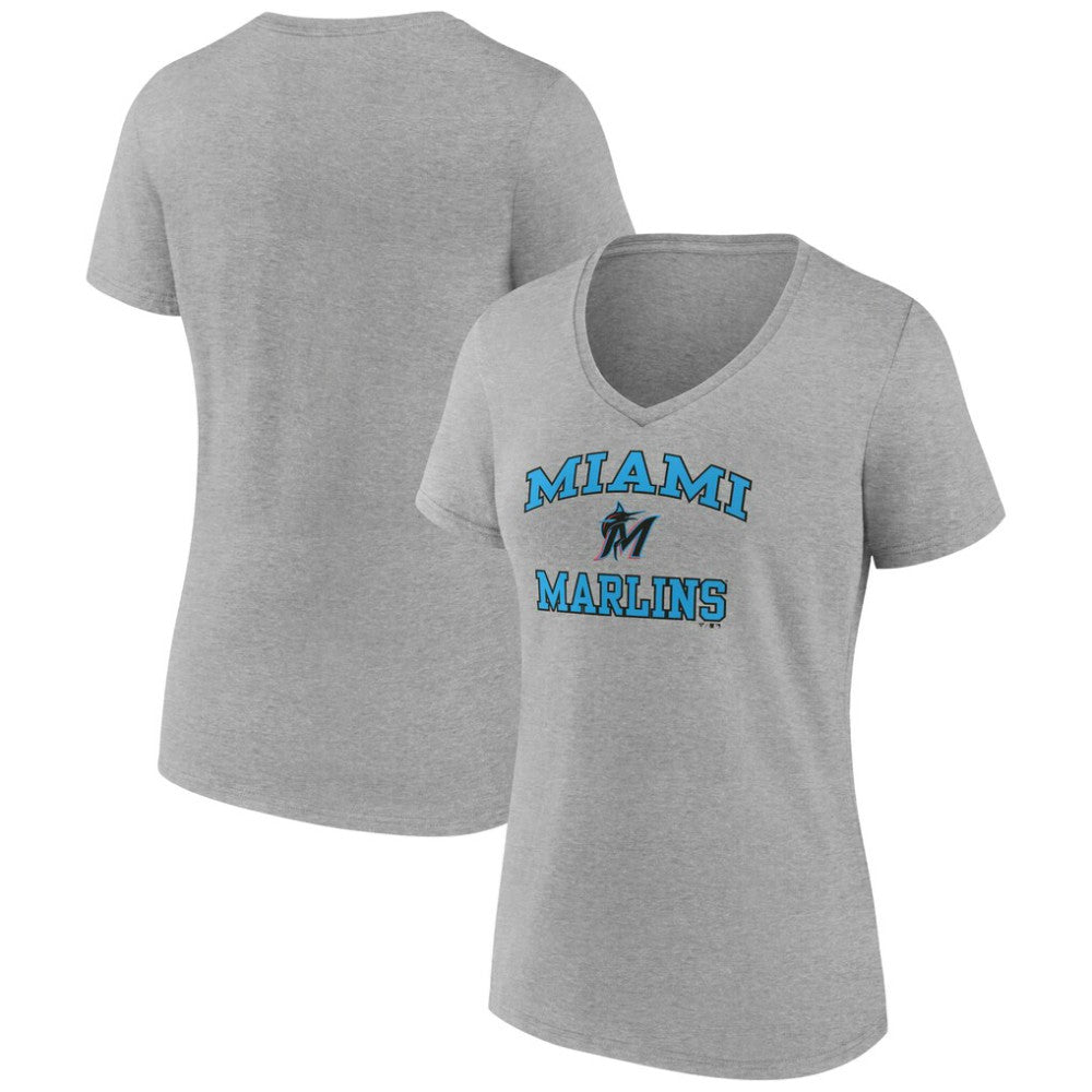 Miami Marlins Women's Heart and Soul V-Neck T-Shirt - Gray - MLB on Sale