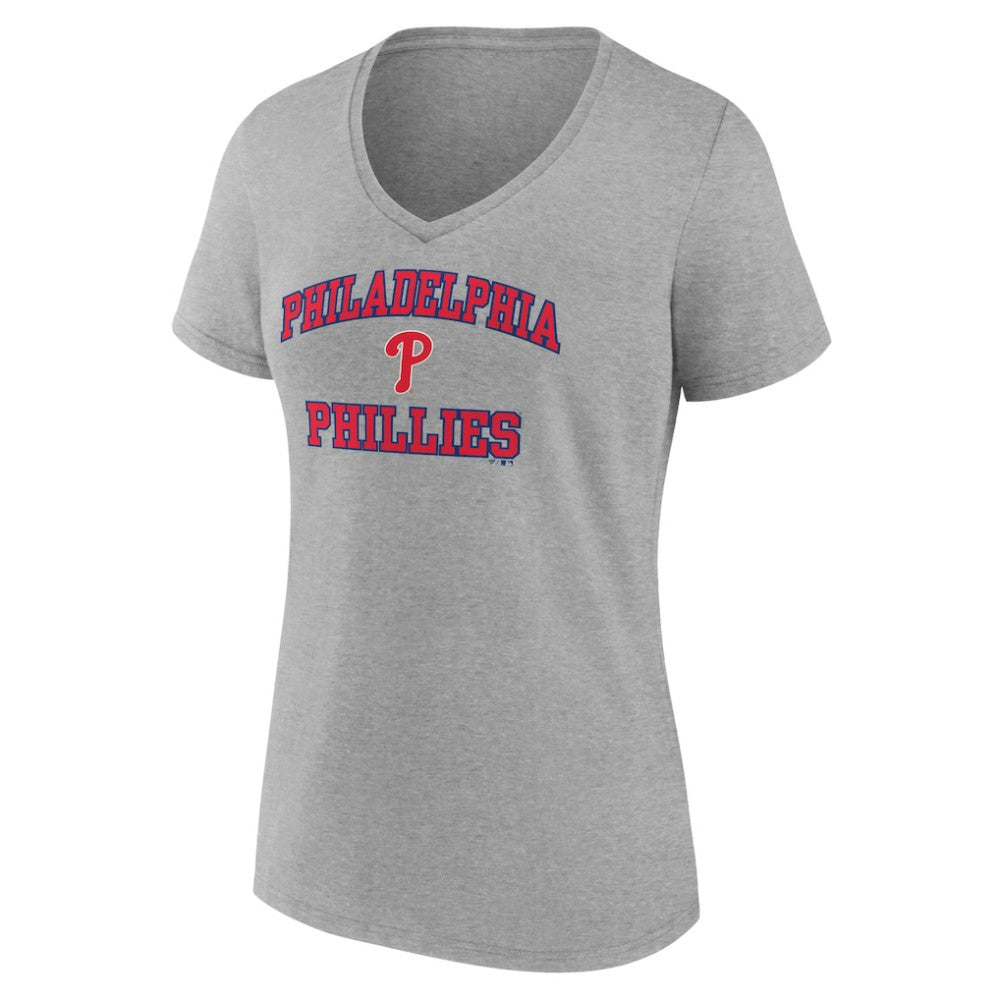 Philadelphia Phillies Women's Heart and Soul V-Neck T-Shirt - Gray - MLB Sale